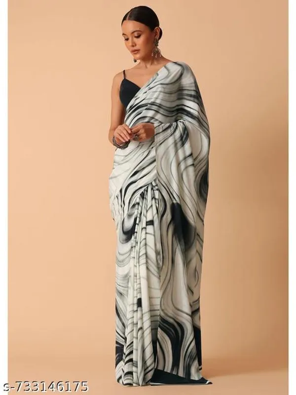 White_And_Black_Chinon_Silk_Printed_Saree_For_Women_With_Blouse_Lightweight_Designer_Party_Wear_Saree_For_Office_Evening_Festive_Wear