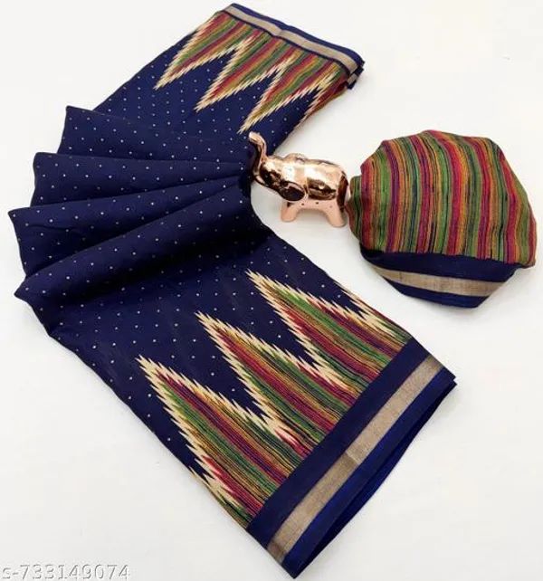 Navy_Blue_Pure_Soft_Tussar_Silk_Navy_Blue_Saree_For_Women_With_Golden_Zari_Border_Lightweight_Traditional_Saree_For_Office_Wear_Festive_Party_Wear