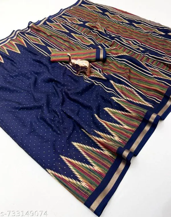 Navy_Blue_Pure_Soft_Tussar_Silk_Navy_Blue_Saree_For_Women_With_Golden_Zari_Border_Lightweight_Traditional_Saree_For_Office_Wear_Festive_Party_Wear