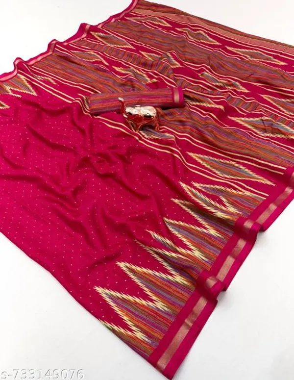 Red_Pure_Soft_Tussar_Silk_Rani_Pink_Saree_For_Women_With_Golden_Zari_Border_Lightweight_Traditional_Saree_For_Office_Festive_Party_Wear