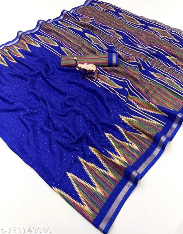 Blue_Pure_Soft_Tussar_Silk_Saree_For_Women_With_Golden_Zari_Border_Lightweight_Designer_Traditional_Saree_For_Office_Wear_Festive_Party_Daily_Wear