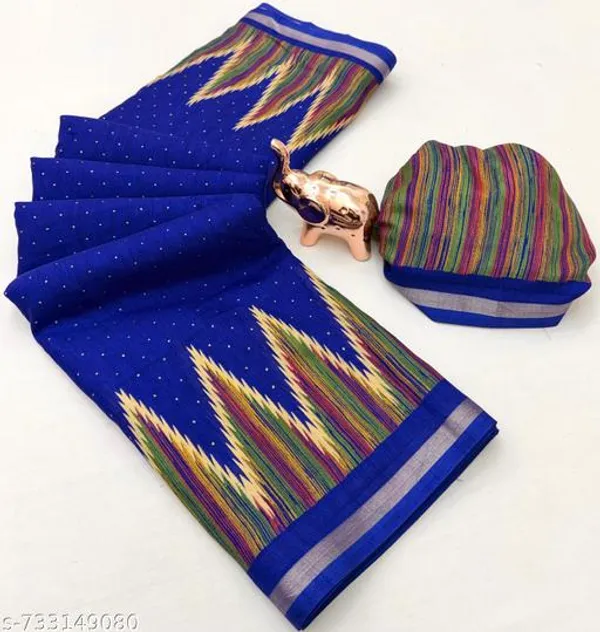 Blue_Pure_Soft_Tussar_Silk_Saree_For_Women_With_Golden_Zari_Border_Lightweight_Designer_Traditional_Saree_For_Office_Wear_Festive_Party_Daily_Wear