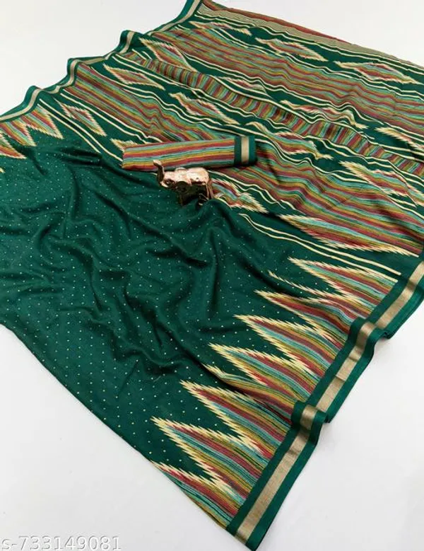 Green_Pure_Soft_Tussar_Silk_Saree_For_Women_With_Golden_Zari_Border_Elegant_Lightweight_Traditional_Saree_For_Office_Wear_Festive_Party_Wear