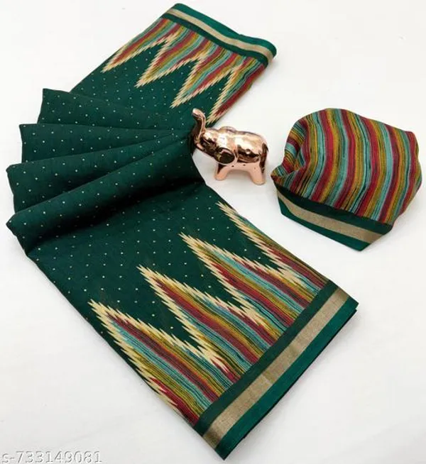 Green_Pure_Soft_Tussar_Silk_Saree_For_Women_With_Golden_Zari_Border_Elegant_Lightweight_Traditional_Saree_For_Office_Wear_Festive_Party_Wear