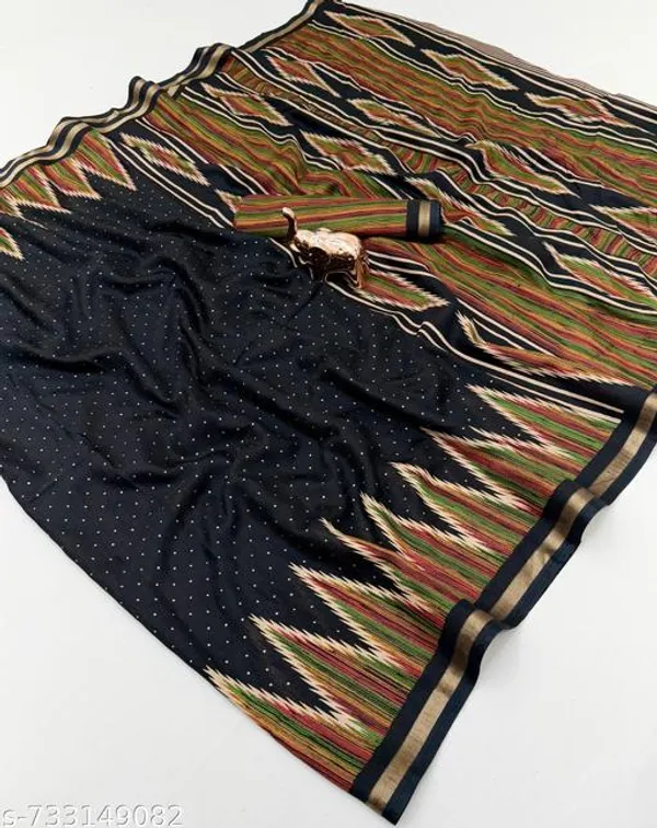Black_Pure_Soft_Tussar_Silk_Black_Saree_For_Women_With_Golden_Zari_Border_Lightweight_Traditional_Saree_For_Office_Festive_Party_Wear