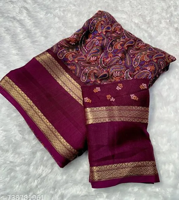 Maroon_Super_Premium_Wine_Dola_Silk_Saree_With_Rich_Paisley_Weaving_Golden_Border_Lightweight_Office_Formal_Wear_Saree_With_Matching_Blouse