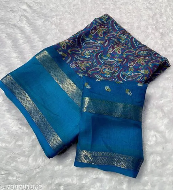 Blue_Super_Premium_Teal_Blue_Dola_Silk_Saree_With_Rich_Paisley_Weaving_Golden_Border_Lightweight_Office_Formal_Wear_Saree_With_Matching_Blouse