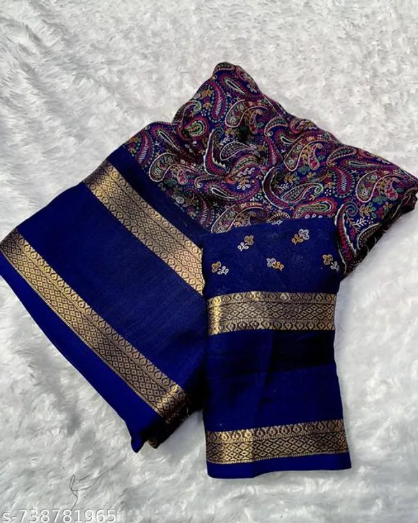 Navy_Blue_Super_Premium_Dola_Silk_Saree_For_Women_With_Weaving_Border_Lightweight_Uniform_Design_Office_Wear_Saree_With_Matching_Blouse