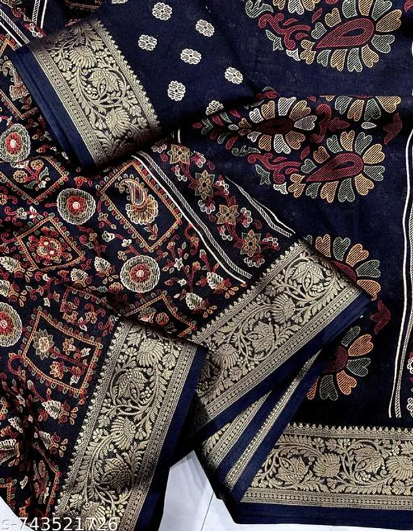 Multicolor_Heavy_Marshmallow_Silk_Foil_Printed_Saree_With_3D_Zari_Weaving_Border_Blooming_Color_Designer_Party_Festive_Wear_Saree_With_Matching_Blouse