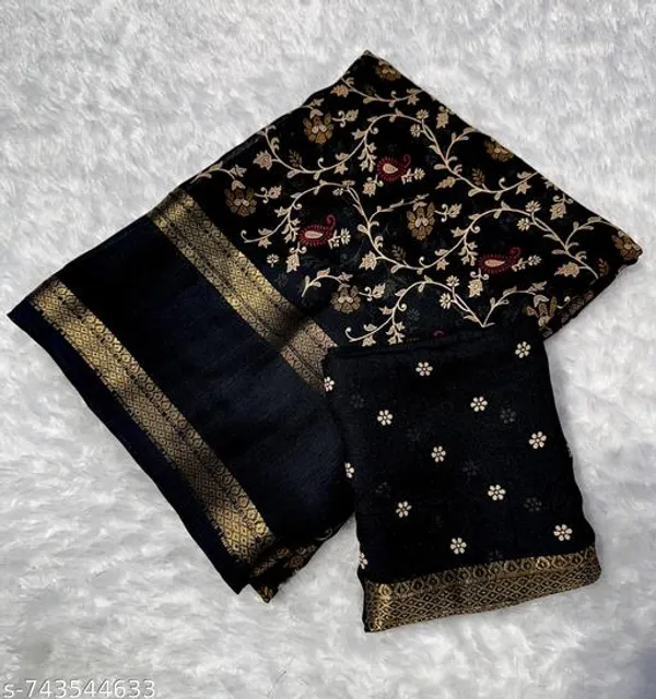 Black_Super_Premium_Dola_Silk_Saree_With_Rich_Weaving_Border_Uniform_2_Tone_Design_Lightweight_Office_Festive_Wear_Saree_With_Matching_Blouse
