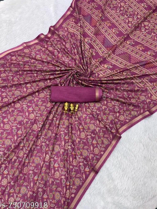 Pink_Magenta_Tussar_Silk_Printed_Saree_With_Designer_Striped_Pallu_Golden_Border_Traditional_Floral_Ethnic_Saree_Festive_Wedding_Party_Wear_For_Women