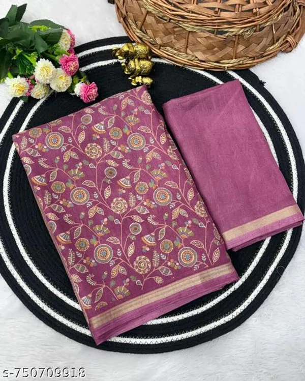 Pink_Magenta_Tussar_Silk_Printed_Saree_With_Designer_Striped_Pallu_Golden_Border_Traditional_Floral_Ethnic_Saree_Festive_Wedding_Party_Wear_For_Women