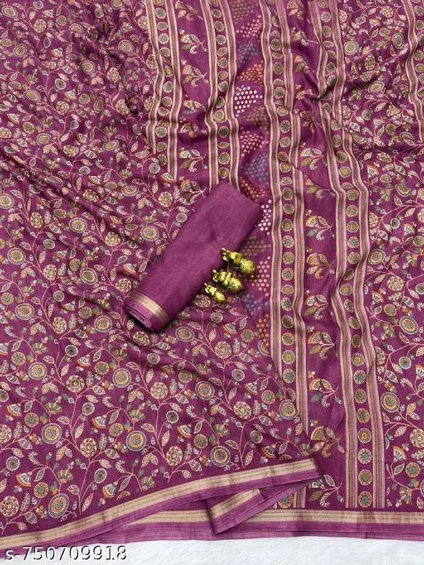 Pink_Magenta_Tussar_Silk_Printed_Saree_With_Designer_Striped_Pallu_Golden_Border_Traditional_Floral_Ethnic_Saree_Festive_Wedding_Party_Wear_For_Women