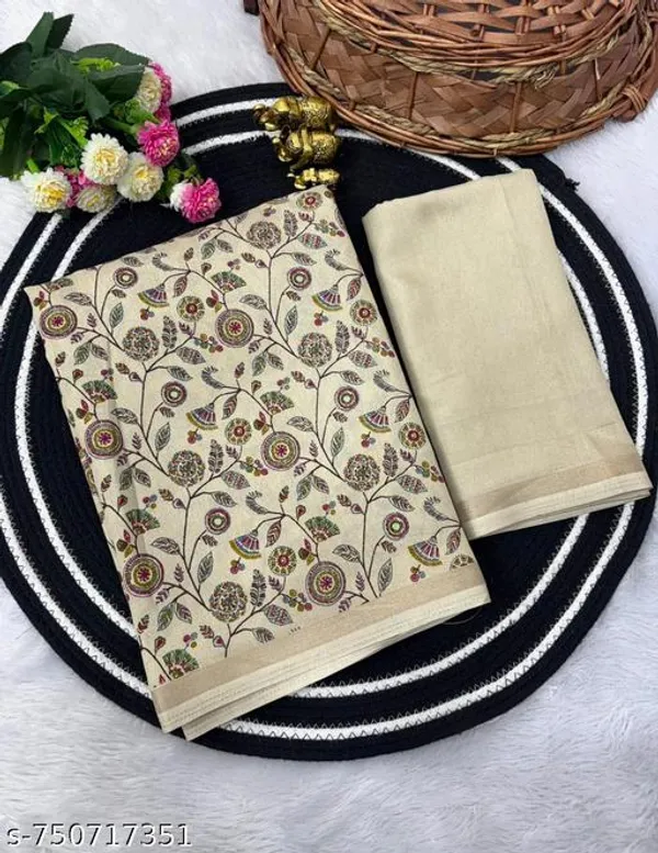 Cream_Off_White_Tussar_Silk_Printed_Saree_With_Designer_Striped_Pallu_Golden_Border_Traditional_Floral_Ethnic_Saree_Festive_Wedding_Wear_For_Women