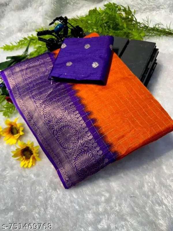 Orange_Purple_Dola_Silk_Saree_With_Rich_Woven_Zari_Pallu_Traditional_Banarasi_Style_Silk_Saree_Festive_Wedding_Party_Wear_For_Women
