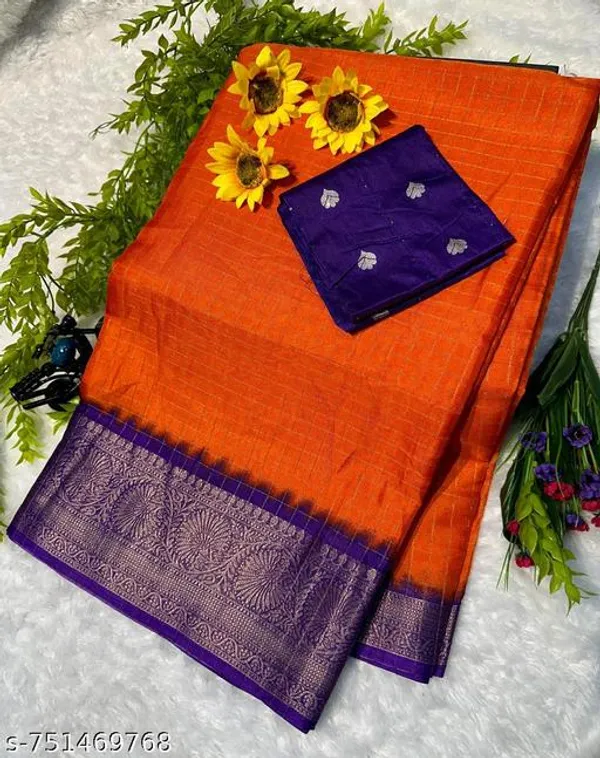 Orange_Purple_Dola_Silk_Saree_With_Rich_Woven_Zari_Pallu_Traditional_Banarasi_Style_Silk_Saree_Festive_Wedding_Party_Wear_For_Women