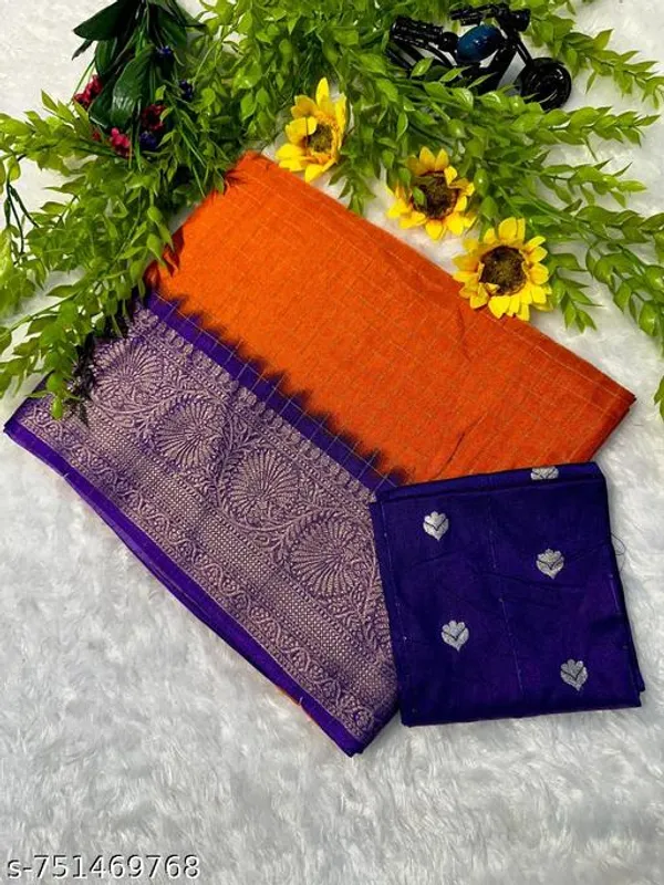Orange_Purple_Dola_Silk_Saree_With_Rich_Woven_Zari_Pallu_Traditional_Banarasi_Style_Silk_Saree_Festive_Wedding_Party_Wear_For_Women