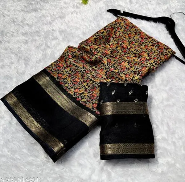 Black_Dola_Silk_Banarasi_Style_Saree_With_Rich_Floral_Woven_Pallu_Golden_Zari_Border_Traditional_Wedding_Festive_Wear_Saree_For_Women