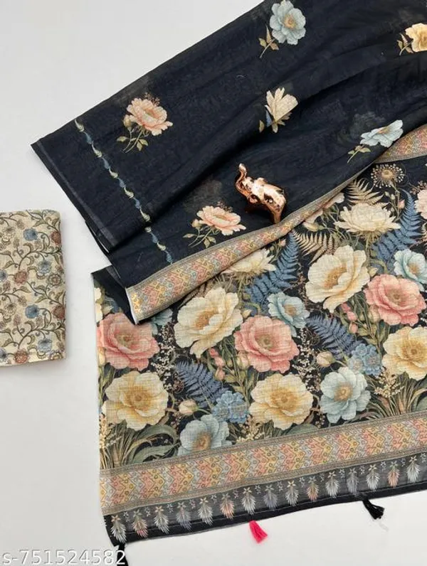 Black_Linen_Floral_Printed_Saree_With_Designer_Border_Premium_Digital_Print_Linen_Saree_Festive_Party_Wear_Saree_For_Women