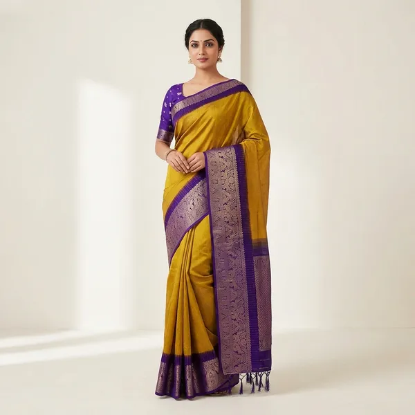 Yellow_Designer_Dola_Silk_Saree_For_Women_With_Rich_Zari_Border_Tassels_Lightweight_Festive_Wedding_Party_Wear_Saree_With_Matching_Blouse