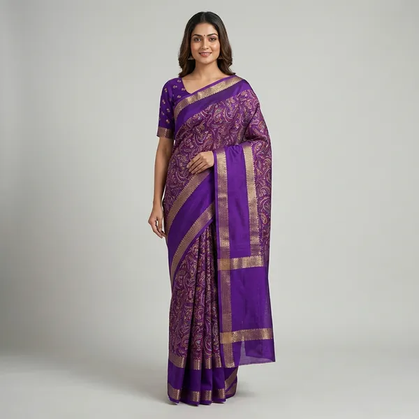 Purple_Super_Premium_Black_Dola_Silk_Saree_With_Rich_Paisley_Weaving_Golden_Border_Lightweight_Office_Formal_Wear_Saree_With_Matching_Blouse
