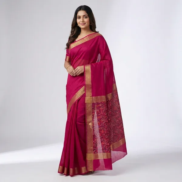 Red_Super_Premium_Dola_Silk_Saree_For_Women_With_Rich_Paisley_Design_Weaving_Border_Lightweight_Formal_Office_Wear_Saree_With_Blouse
