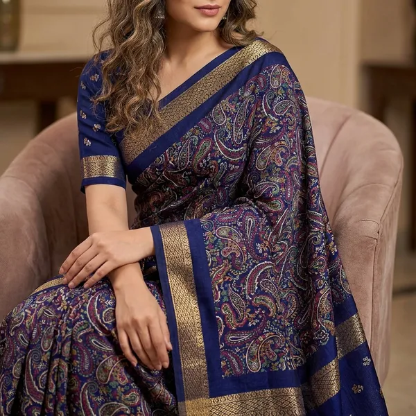 Navy_Blue_Super_Premium_Dola_Silk_Saree_For_Women_With_Weaving_Border_Lightweight_Uniform_Design_Office_Wear_Saree_With_Matching_Blouse