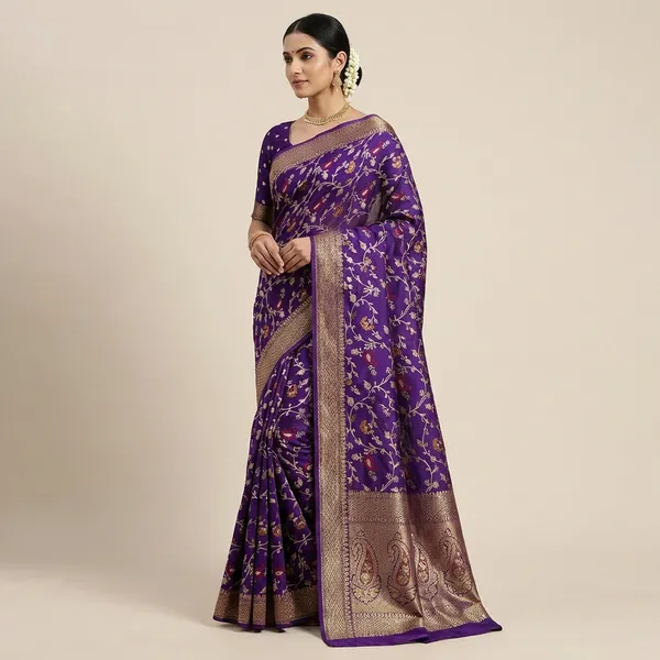 Purple_Super_Premium_Dola_Silk_Saree_With_Rich_Weaving_Border_2_Tone_Uniform_Design_Lightweight_Office_Festive_Wear_Saree_With_Matching_Blouse