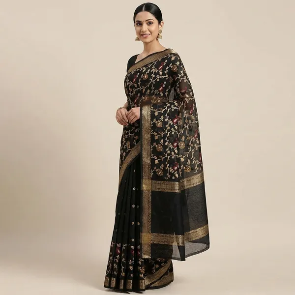 Black_Super_Premium_Dola_Silk_Saree_With_Rich_Weaving_Border_Uniform_2_Tone_Design_Lightweight_Office_Festive_Wear_Saree_With_Matching_Blouse