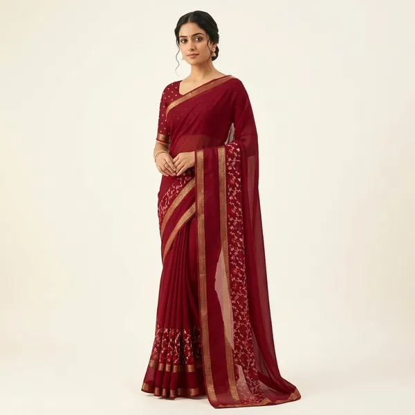 Deep_Red_Super_Premium_Dola_Silk_Saree_With_Rich_Weaving_Border_Uniform_2_Tone_Lightweight_Office_Festive_Daily_Wear_Saree_With_Matching_Blouse