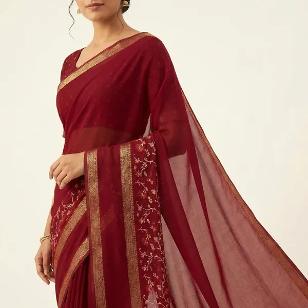 Deep_Red_Super_Premium_Dola_Silk_Saree_With_Rich_Weaving_Border_Uniform_2_Tone_Lightweight_Office_Festive_Daily_Wear_Saree_With_Matching_Blouse