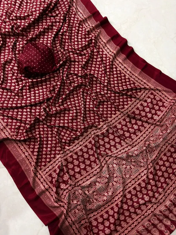 Red_Ajrakh_Silk_Saree_|_With_Blouse_Piece