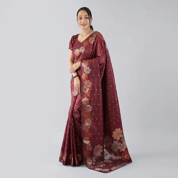 Wine_Floral__Saree_With_Matching_Blouse_For_Women_|_With_Blouse_Piece