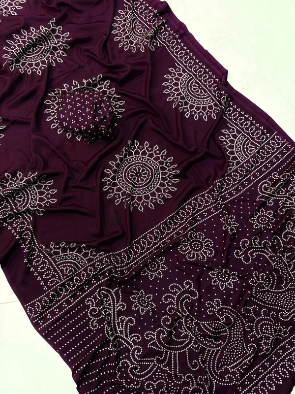 Wine_Ajrakh__Bandhani_Saree__For_Women_|_With_Blouse_Piece
