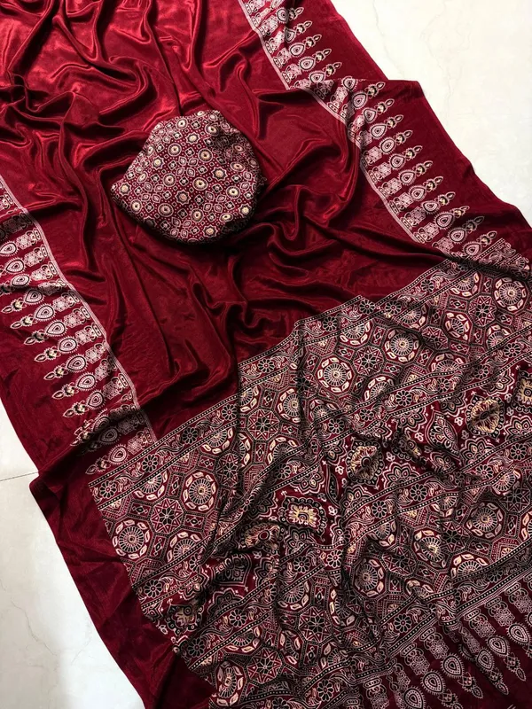 Red_Ajrakh__Silk_Saree_|_With_Blouse_Piece