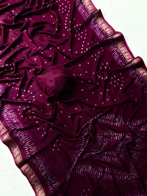 Dark_Pink_Bandhani_Saree_For_Women_|_With_Blouse_Piece