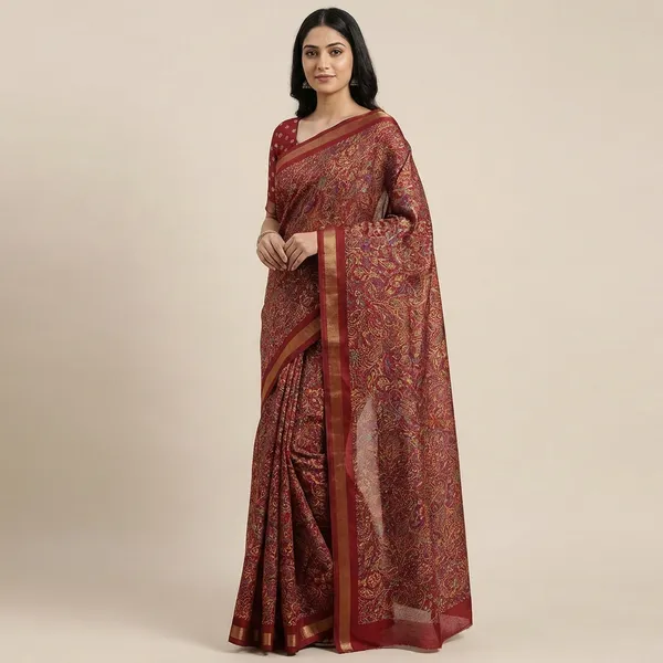 Red_Elegant_Floral_Print_Cotton_Saree__For_Women_|_With_Blouse_Piece