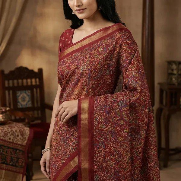Red_Elegant_Floral_Print_Cotton_Saree__For_Women_|_With_Blouse_Piece