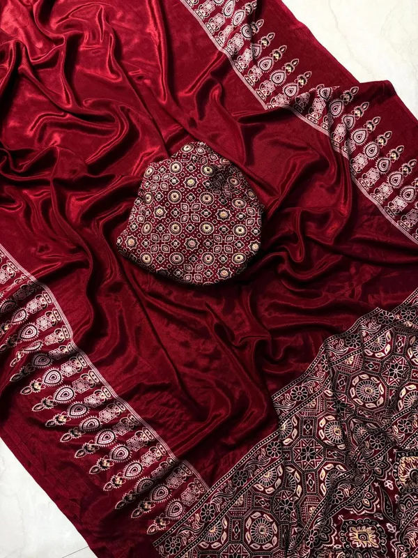 Red_Ajrakh__Silk_Saree_|_With_Blouse_Piece