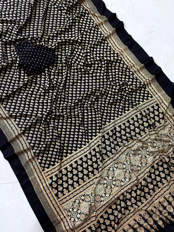 Black_Ajrakh_Silk_Saree_|_With_Blouse_Piece