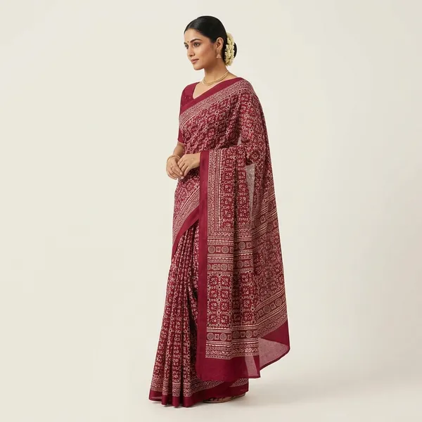 Red_Batik_Print_Saree_For_Women_|_With_Blouse_Piece
