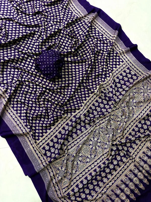 Purple_Ajarakh_Print_Saree__For_Women_|_With_Blouse_Piece