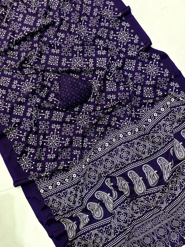 Navy_Blue_Dola_Silk_Ajrakh_Print_Saree_For_Women_|_With_Blouse_Piece