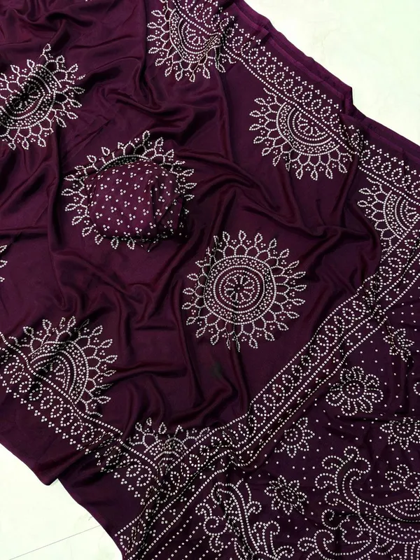Wine_Ajrakh__Bandhani_Saree__For_Women_|_With_Blouse_Piece