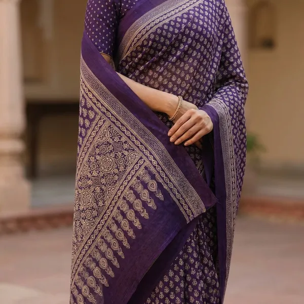 Purple_Ajarakh_Print_Saree__For_Women_|_With_Blouse_Piece