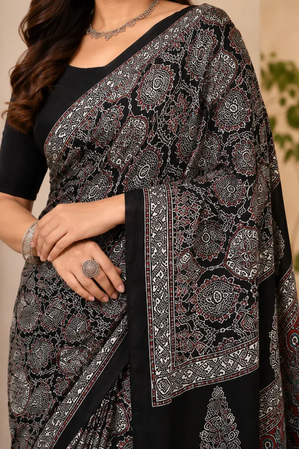 Black_Ajrakh_Modal_Silk_Saree_with_Rich_Pallu_|_With_Blouse_Piece