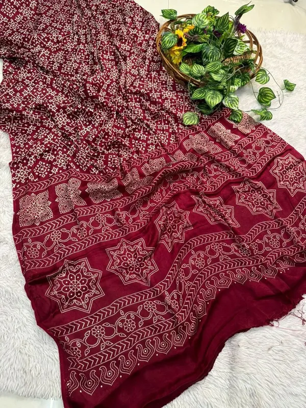 Red_Ajrakh_Print_Saree_For_Women_|_With_Blouse_Piece