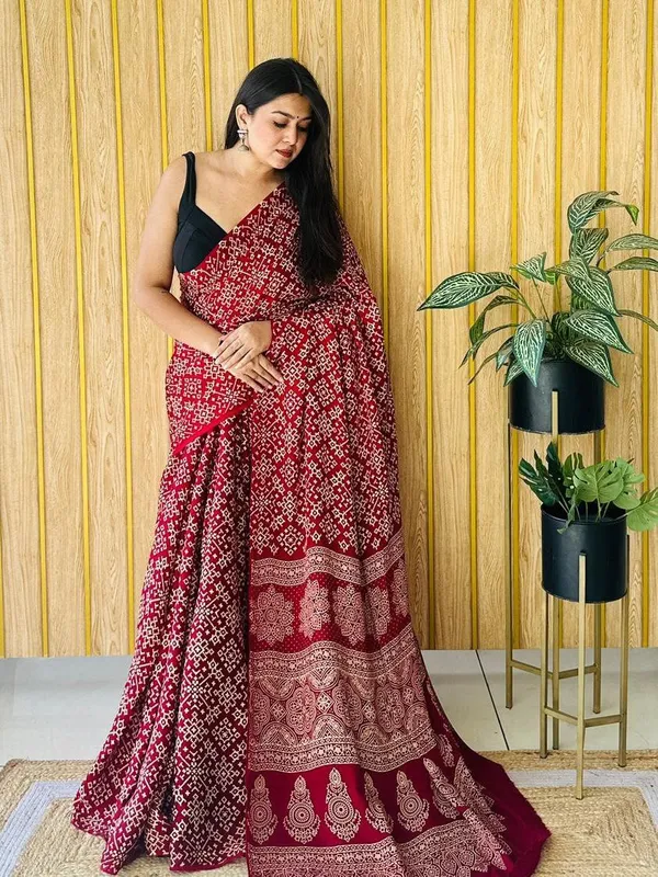 Red_Ajrakh_Print_Saree_For_Women_|_With_Blouse_Piece