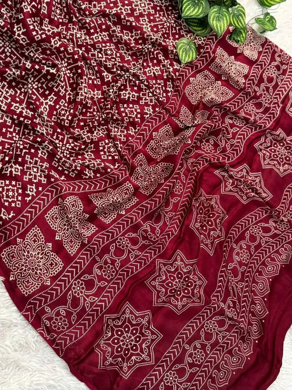 Red_Ajrakh_Print_Saree_For_Women_|_With_Blouse_Piece