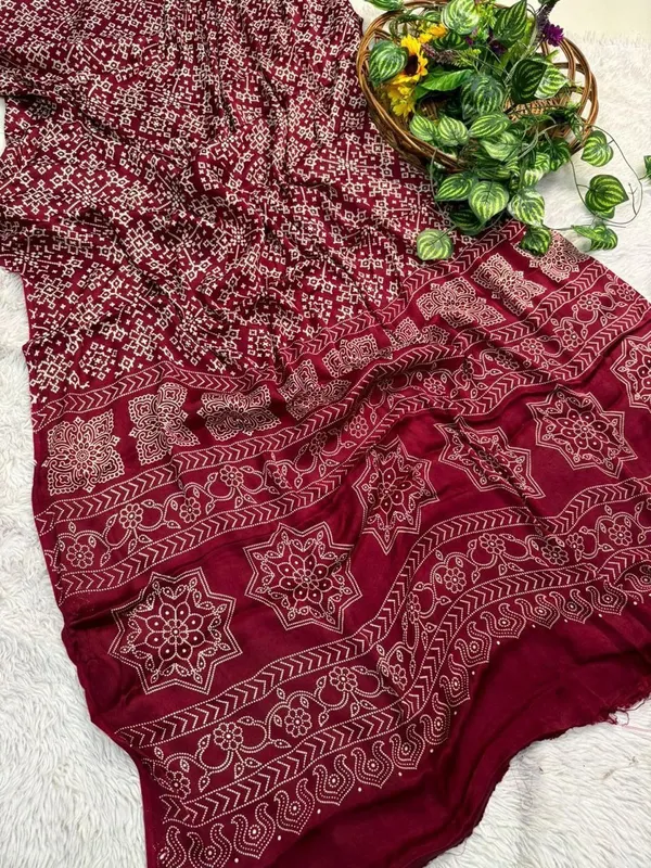 Red_Ajrakh_Print_Saree_For_Women_|_With_Blouse_Piece